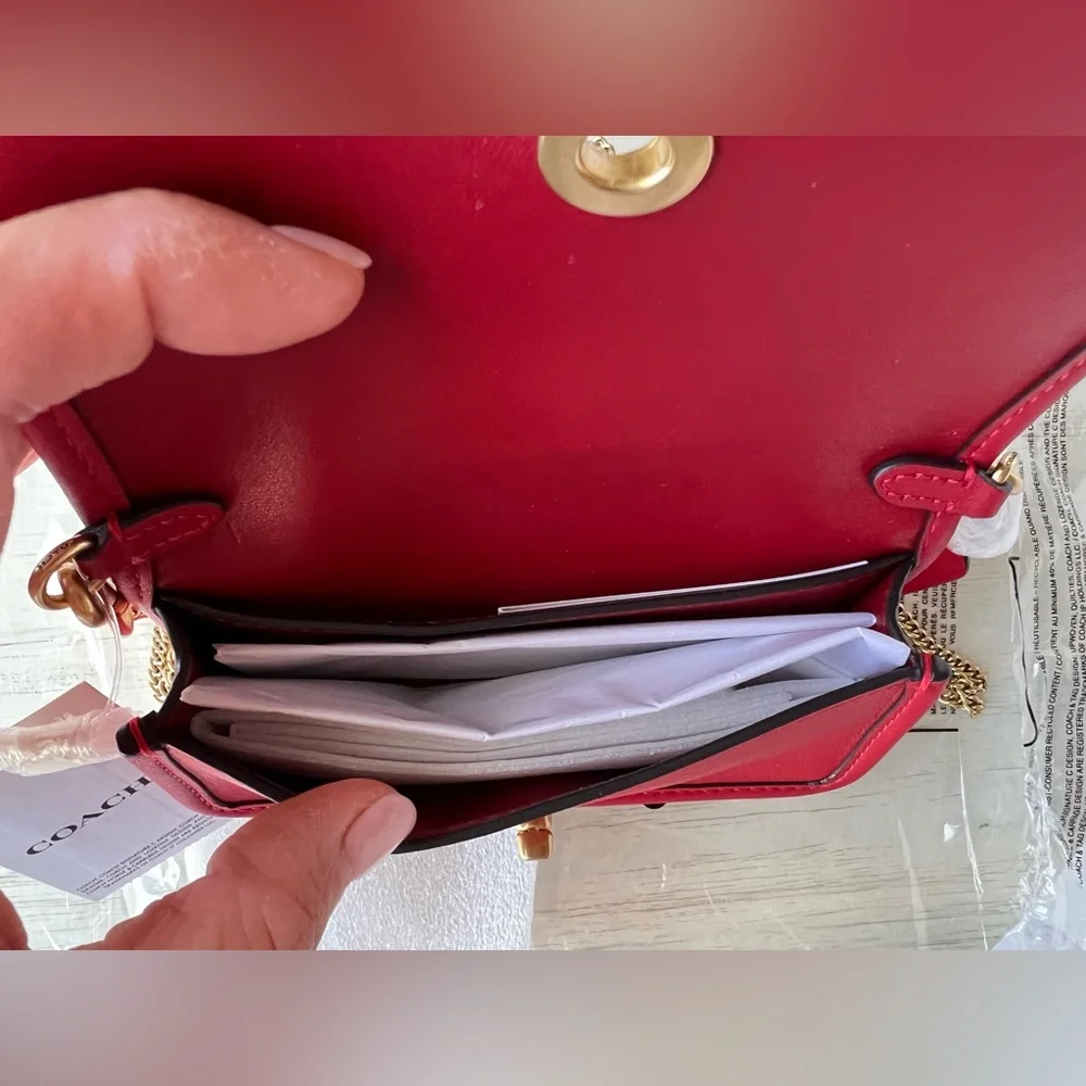 🍒 NWT COACH Glovetanned Leather Mini Dinky Bag 14 B4/ruby red limited edition - Picture 10 of 11